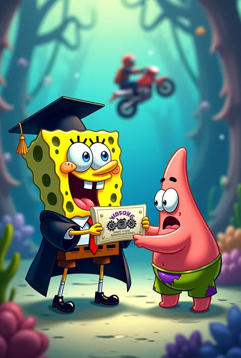 SpongeBob gives a motorcycle degree and Patrick is run over 