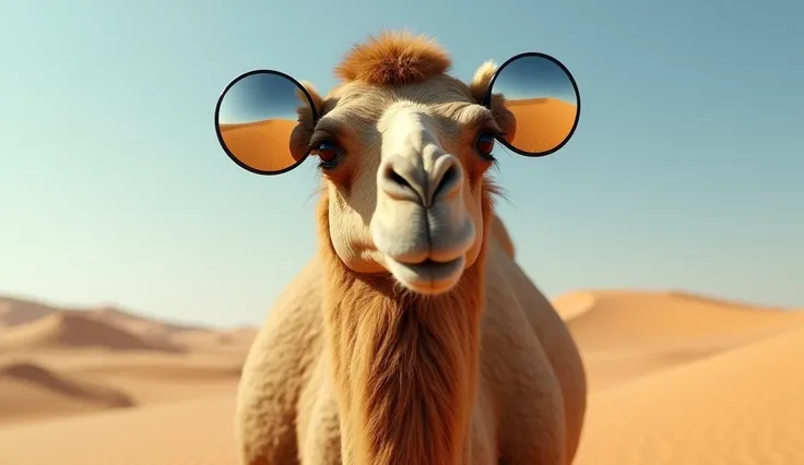 A camel with 2 truck mirrors on its head ,  one on the right side of the head and the other on the left side of the head