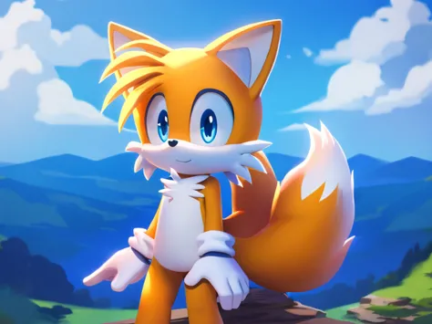 tails is a cute fox with a detailed body and a blue eye. it is a high quality masterpiece