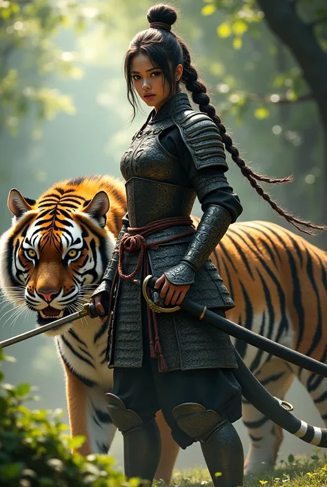 Samurai girl with a tiger 