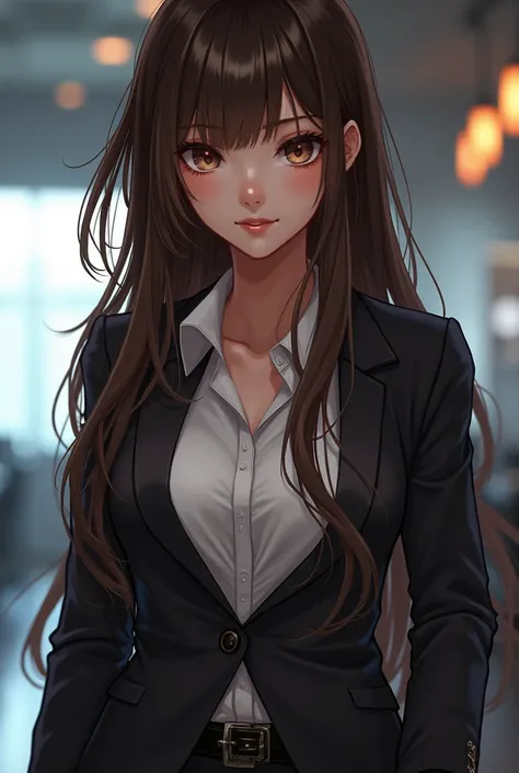  boobs, Long hair,  brown eyes, Black hair,  Flare Models, seductive smile ,Beautiful girl,Sharp eyes,Wearing a placeตากลม,Tall,Girl has ,Office girl,Wearing a place,Cool girl,Anime,Asia