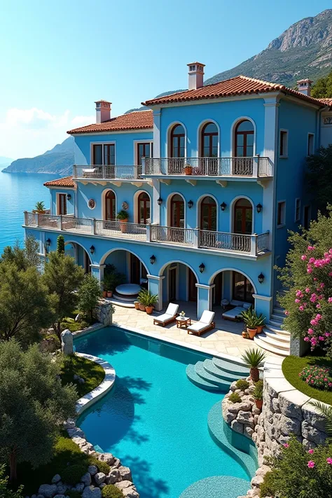 A beautiful and large blue villa in Corsica