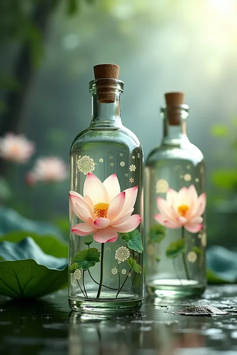 Bottles with lotus flower label