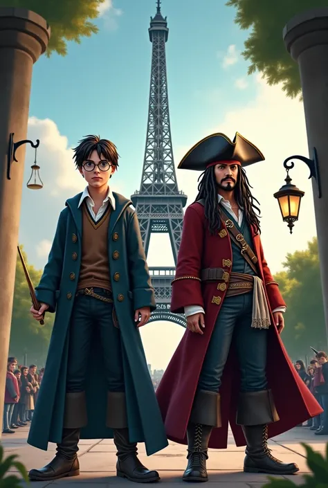 Harry Potter et jack Sparrow devant la tour Eiffel 