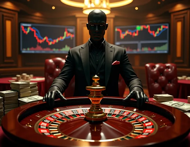 roulette wheel and money with trading chart with handsome man no face very luxury lifestyle with dangerous background