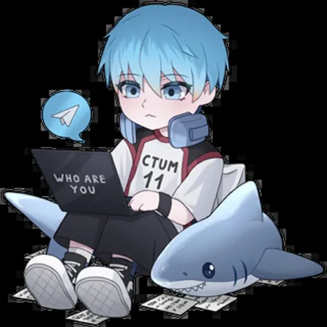 anime boy with blue hair sitting on the ground with a laptop, telegram sticker, at pixiv, pixiv, ruan cute vtuber, 2 d anime style, anime moe artstyle, top rated on pixiv, pixiv style, official fanart, pixiv contest winner, ❤🔥🍄🌪, pixiv trending, blue shark