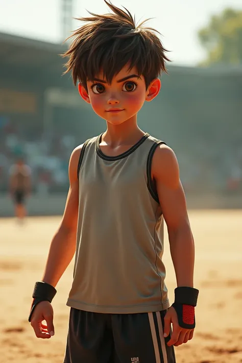 Create me a sporty boy s sporty with bravely bland and brown hair