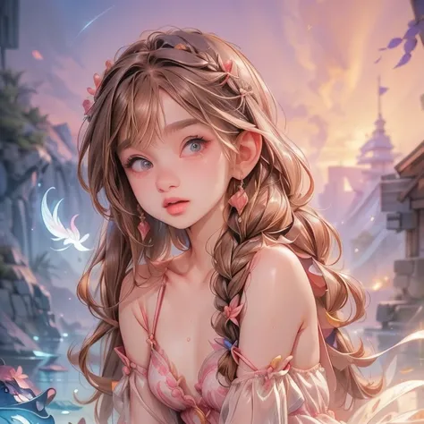 ( best quality )), (( masterpiece )), ( Details), 1 girl, Off Shoulder, small tribal,(((small ,small))),(Round face),(small chest),( wide forehead :1.2),( big beautiful eyes :1.3),extremely  Details cute anime face, (((Flat body))),(((( Octopus Mustache ,I...