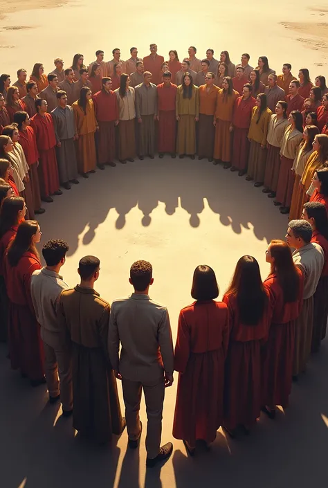 The people standing in big circle 