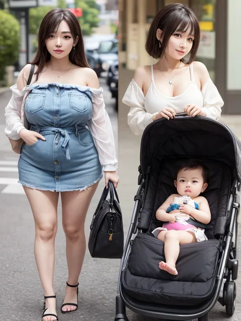  Japanese Idol、Completely naked、 lower body naked、 no panties、 lower body exposed、Pussy、Realistic,　 Japans most beautiful mom (Huge)　 mom standing side by side with baby stroller、Plump、Waistline、Wide pelvis、alone、ママのPussyから精液が垂れる、Accurate Face、Face retouch...