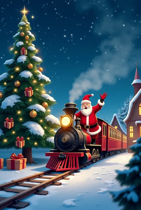 Disney postcard
Christmas Santa Claus express gifts leaving gift on Christmas tree green night 