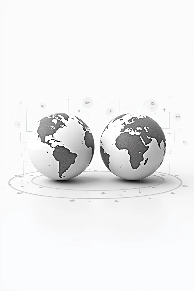  Two terrestrial globes in shades of gray on a white background .  The globe on the left ,  with few fine connections ,  represents IPv4 ,  while the one on the right ,  with dense and well-traced connections , symbolizes IPv6 . Among them,  arrows stylize...