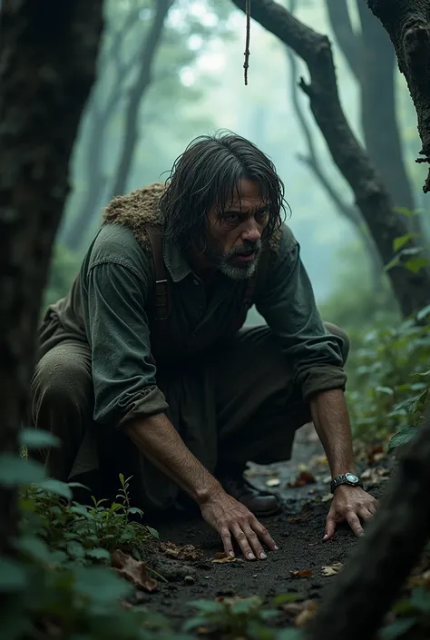  terrified peasant who is trapped in the woods, He asks for help and no one hears 