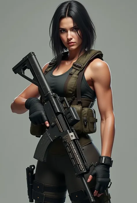 1:1 scale profile picture for a fps game, Turkish female player, armed