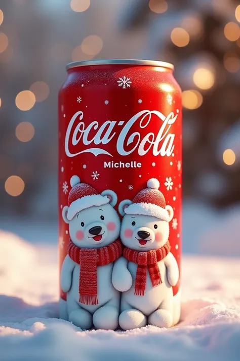 Christmas can of Coca-Cola with bears and with the name Michelle on the can