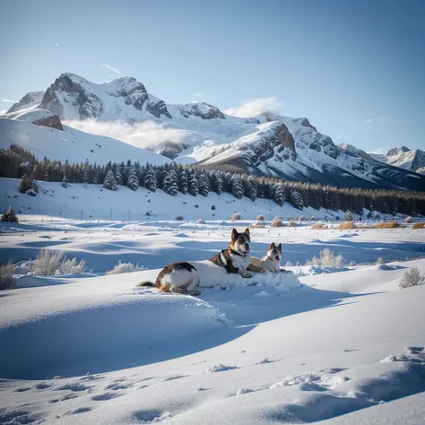 Dog dreams winter frost mountains snow 