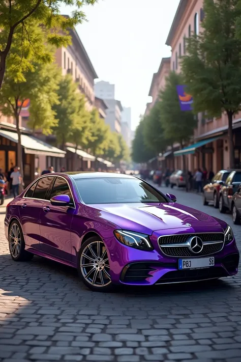 Purple e-class Mercedes in shabans in Minsk 