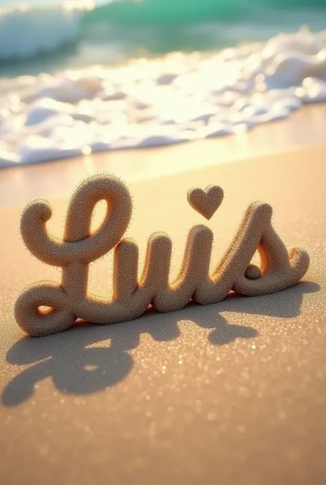 Luis brand written in 5D beach sand with hearts