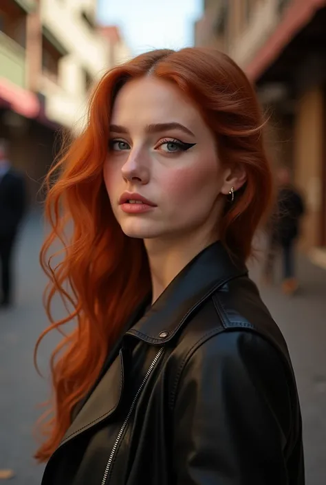 1girl in, age21, Madelaine Petsch, photo of perfect woman, 53", Solo, Aesthetic artwork, (irish  redhead, long wavy ginger hair, long waist length ginger hair:1.25), (some small freckles, pale skin, no tattoo, full medium breasts, B-cup, perky, hard nipple...