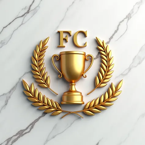 A 3D logo design on a white granite wall. The logo features the name FC prominently. Above the name, the slogan VELHAS GUARDAS is displayed in an elegant font. The central element is a professional-style golden football trophy, surrounded by intricate gold...