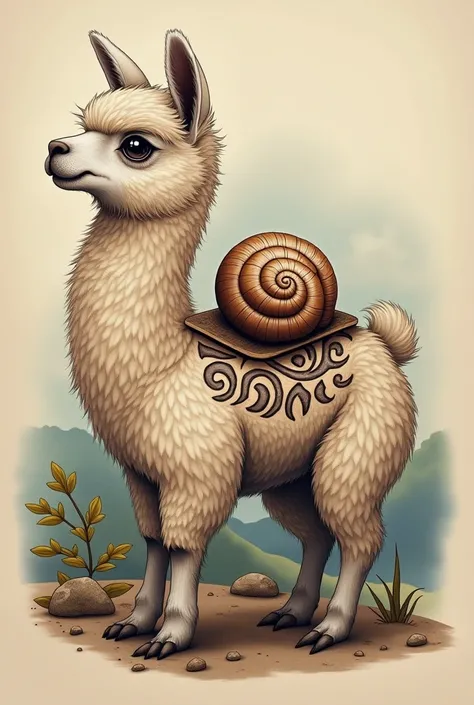 Snail tattoo design on the back of an alpaca
