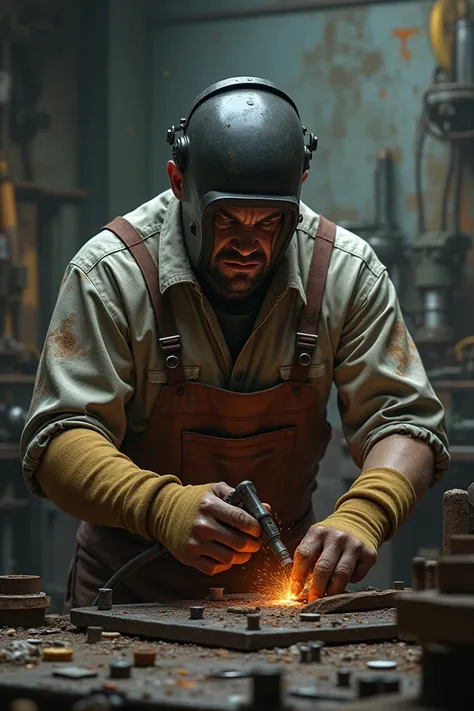 Worker welding and getting burned for not wearing gloves 
