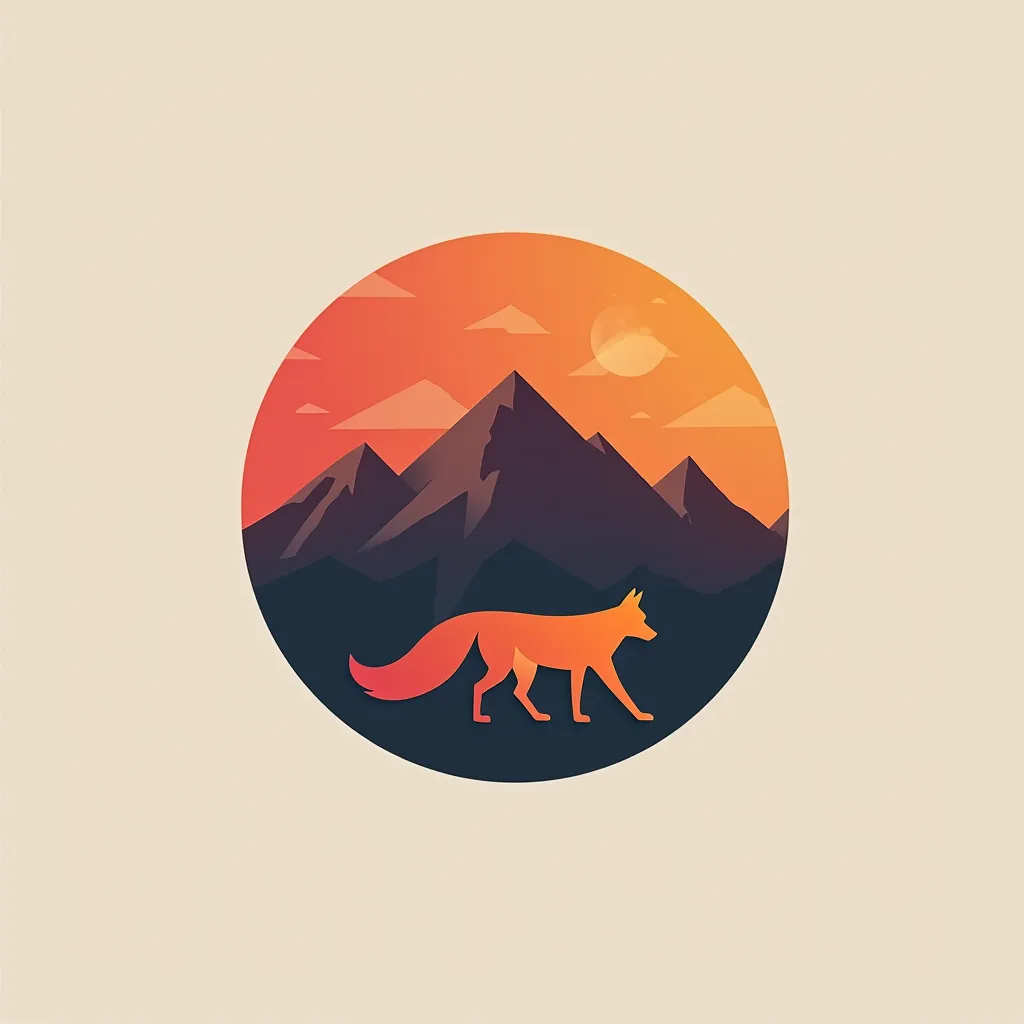 minimalist Logo for a twitch channel called Astronyto with a fox, mountains and sky 