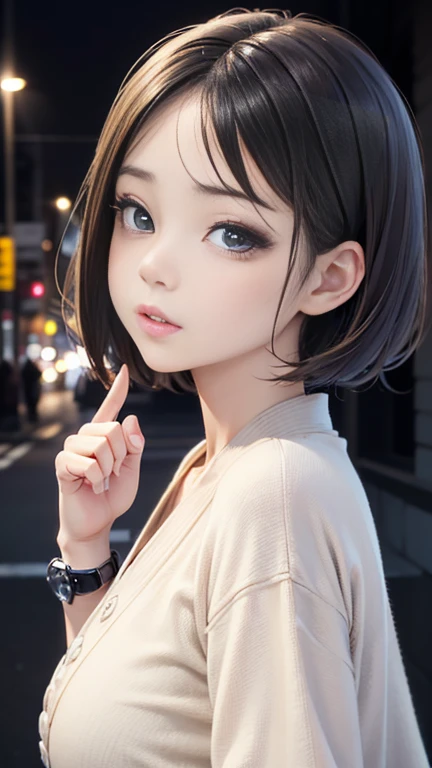 (((Front View:1.4)))、( best quality、 8k 、masterpiece、  high definition  )、( Watch Viewers:1.8)、 pixie cut hair 、Idol、 one Japanese girl 、Age 15、 Female College Student、Big Eyes、 super detailed face、 very detailed eyes、Ultra-thin skin、 Super detailed descri...