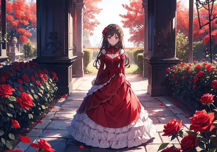 A Girl Waiting for Reunion in a Rose Garden
After a long separation, a girl waits for reunion in a red rose garden. Her dress is crimson, and rose petals are fluttering at her feet. She stands there with a slightly anxious expression, waiting for the momen...