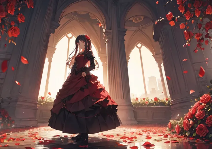 A Girl Waiting for Reunion in a Rose Garden
After a long separation, a girl waits for reunion in a red rose garden. Her dress is crimson, and rose petals are fluttering at her feet. She stands there with a slightly anxious expression, waiting for the momen...