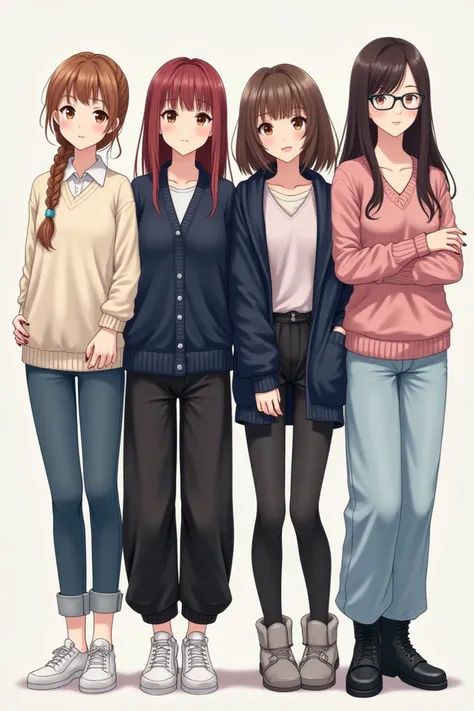 1. Girl:  would you please take pictures of these 4 girls standing side by side .  eyes hazel . white skinned.  with light brown hair .  is wearing a cream sweater .  her hair is all braided at the top .  has white shoes .  throughout 165 cm 

2. Girl :  s...