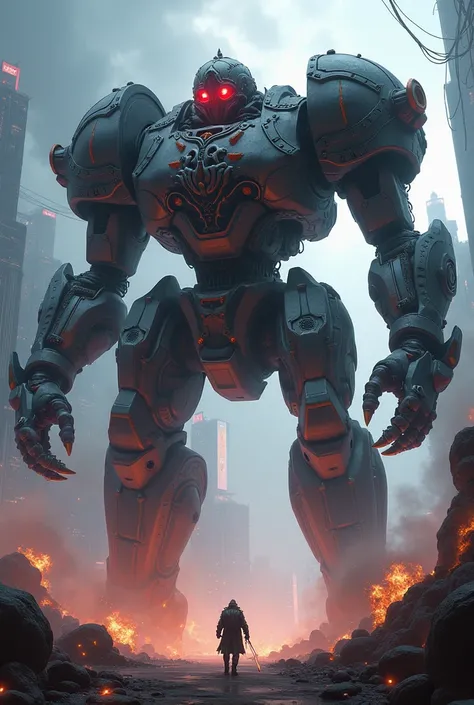 A giant boss from an electronic game inspired by a robotic version of a Spanish conqueror.