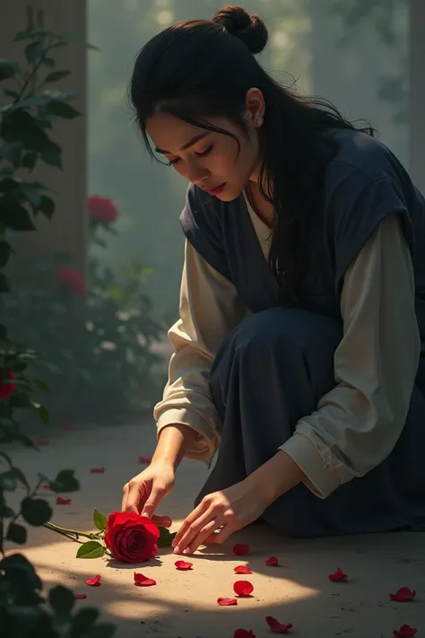 The person who is placing the rose