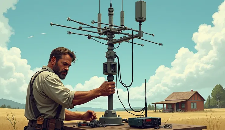 Man fixing the antenna for his amateur radio