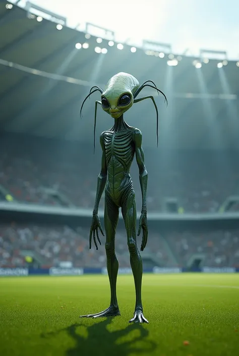 Alien inside a realistic soccer stadium 