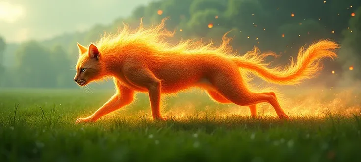 , Fire pussy , run.  Green field background image!  High Resolution, 