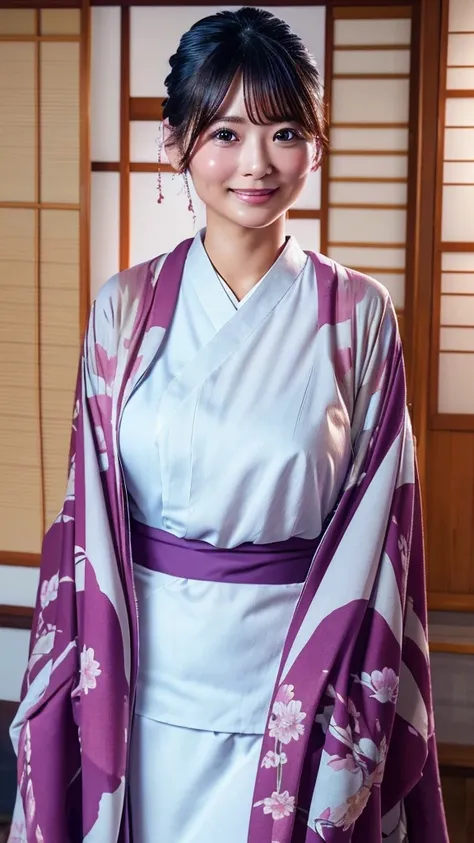 （（最 High Quality ，8k，masterpiece：1.3））， Realistically，  sharp concentration，  High Quality ，  Alone， Japanese， Middle-aged woman，  Beautiful Women， (((kimono)))， 4， plum，  Light Brown Hair Color ，  Wrinkles around the eyes，  ((Voluptuous figure))， light ma...