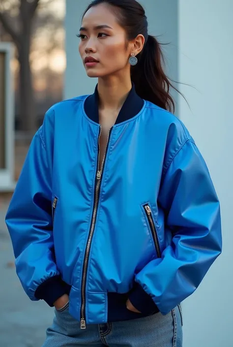 Bomber oversized de colores azulados