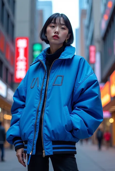 Korean oversized bomber jacket in blue colors