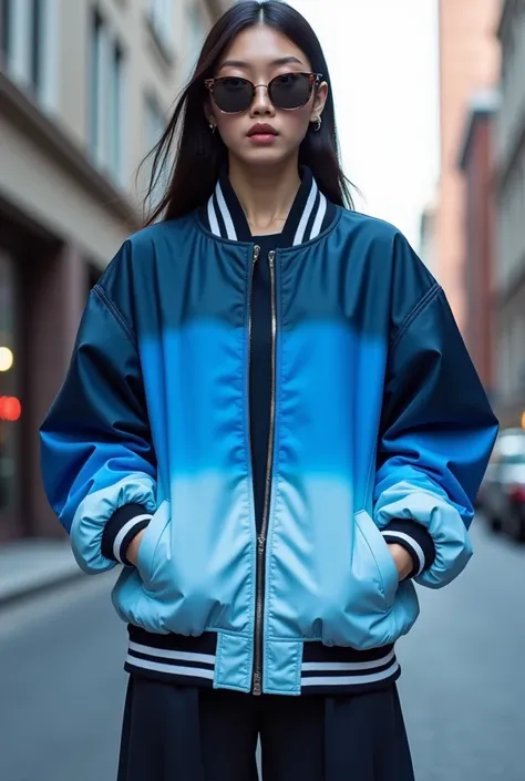 Korean oversized bomber jacket in various blue colors