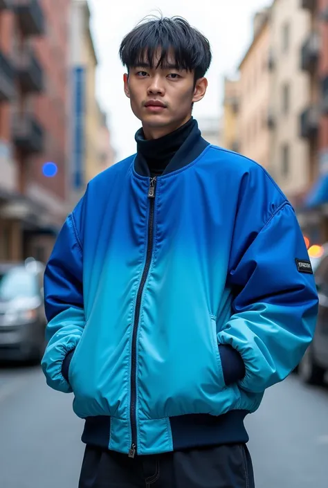 Korean oversized bomber jacket in various blue colors