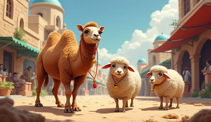 some cute camels and some sheep arriving at Velen Jerusalem spoiled version