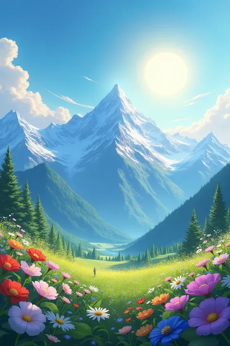 Sun And mountains And flowers