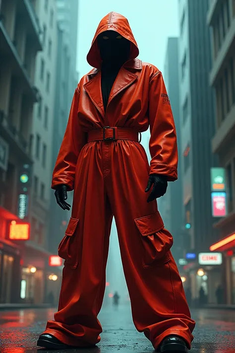 Make a  one wearing a big, wide jumpsuit like the one from La Casa de Papel