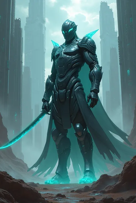 A multi dimensional overlord with a katana in futuristic armor 