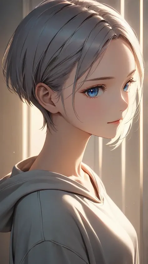 1gir, animation style, Best Illumination, crisp details, tall, mature slim body, sharp focus, Perfect Anatomy, Best Illumination, cinematic lighting, soft light on face, (8k, best quality, masterpiece:1.5), a calm and introspective young woman, short sligh...