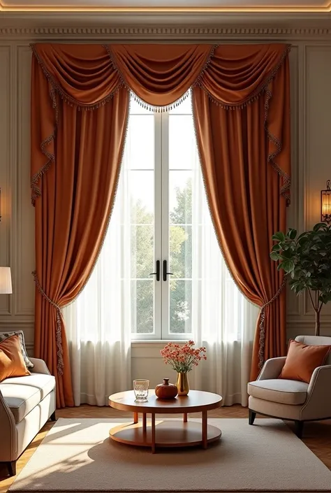  room interior design with curtains 