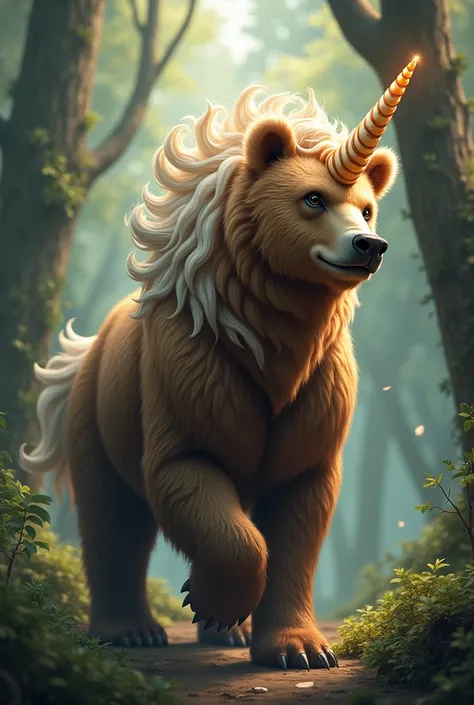 A cross between unicorn+brown bear 