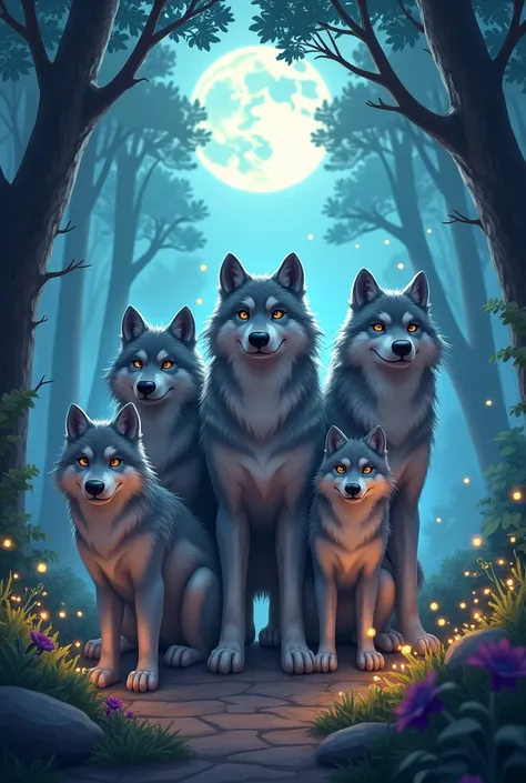 5 wolves and 2 wolves cartoon