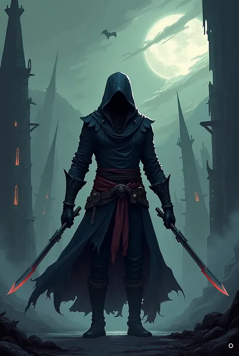  Create a picture of a dark fantasy assassin in a dark world in a pose ready to attack with modern pixel graphics 